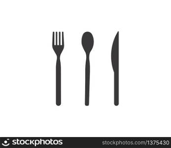Abstract logo of a cafe or restaurant. A spoon, knife and fork on a plate. A simple outline