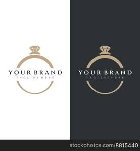 Abstract logo of jewelry ring with luxury diamond or gems.Isolated black and white background.Logo can be for jewelry brand and sign.