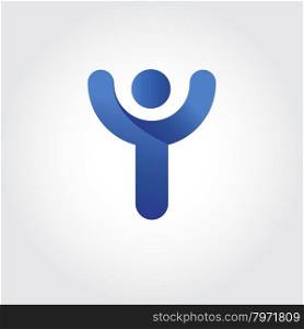 Abstract logo Y with man raised his hands up.. Letter Y logotype design. Abstract logo with man raised his hands up.