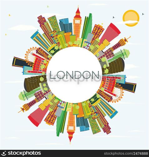 Abstract London Skyline with Color Buildings and Copy Space. Business Travel and Tourism Concept with Modern Architecture. Image for Presentation Banner Placard and Web Site.