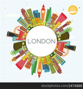 Abstract London Skyline with Color Buildings and Copy Space. Business Travel and Tourism Concept with Modern Architecture. Image for Presentation Banner Placard and Web Site.