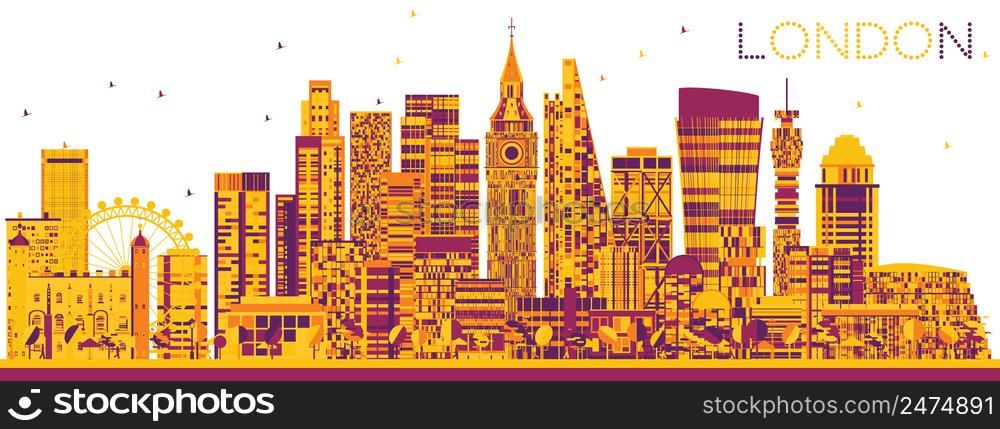 Abstract London Skyline with Color Buildings. Business Travel and Tourism Concept with Modern Architecture. Image for Presentation Banner Placard and Web Site