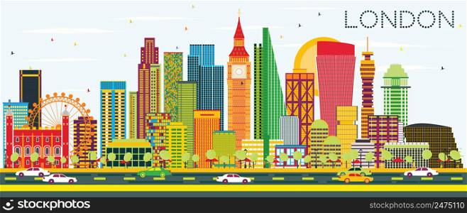 Abstract London Skyline with Color Buildings. Business Travel and Tourism Concept with Modern Buildings. Image for Presentation Banner Placard and Web Site.