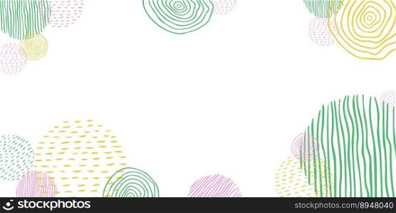 Abstract long minimalist background with colorful circles. Social media banner template, web header, flyer design.Vector illustration