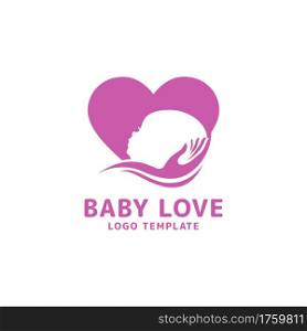Abstract Love Symbol Combined with Baby Face and Handy Care Silhouette Logo Design. Graphic Design Element.