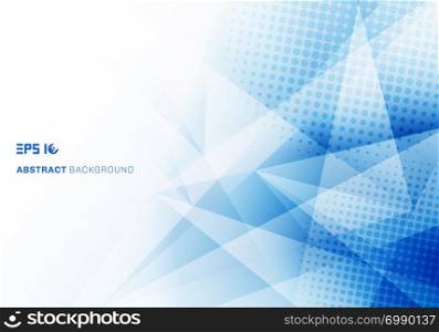 Abstract low poly blue triangles polygon and halftone with copy space white background. Vector illustration