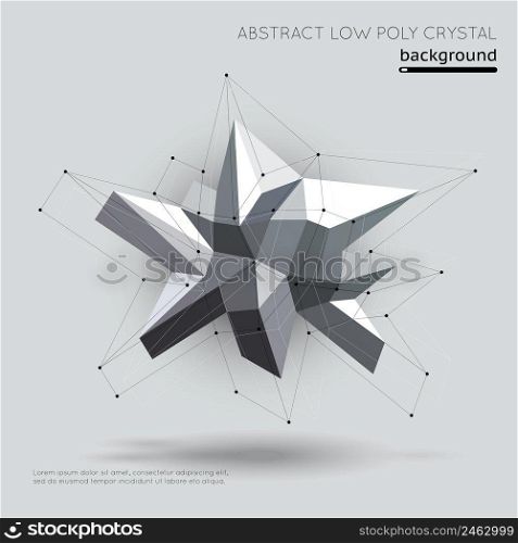 Abstract low poly crystal with connection structure on white background. Crystal geometric, structure shape crystal,  futuristic poly crystal. Vector illustration. Abstract low poly crystal with connection structure on white background