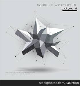 Abstract low poly crystal with connection structure on white background. Crystal geometric, structure shape crystal,  futuristic poly crystal. Vector illustration. Abstract low poly crystal with connection structure on white background