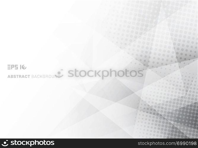 Abstract low poly white and gray triangles polygon and halftone with copy space white background. Vector illustration