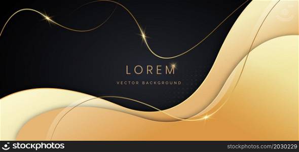 Abstract luxury background 3d overlapping with gold lines curve on black background. Luxury style. Vector illustration