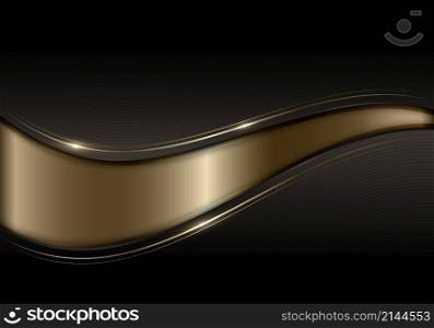 Abstract luxury background black and golden wave lines with light effect. Elegant template banner design. Vector graphic illustration