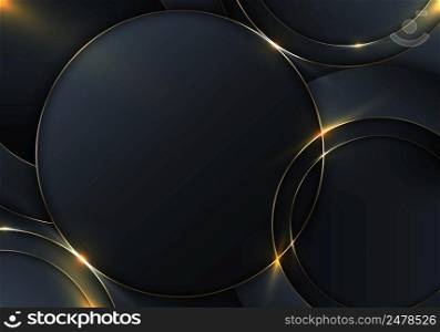 Abstract luxury background blue circles with golden ring with lighting effect. Vector illustration