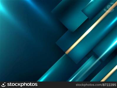 Abstract luxury background blue emerald stripes diagonal with golden lines and lighting effect. Vector illustration