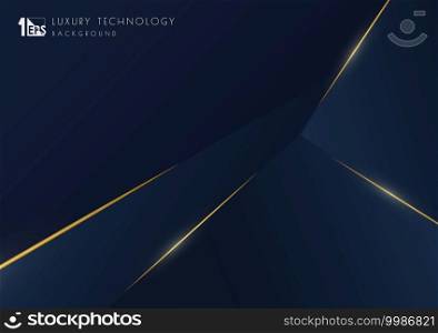 Abstract luxury blue tech template design with gold glitters template. Overlapping style of artwork classic background. illustration vector