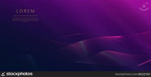 Abstract luxury curve glowing lines on dark blue and purple background. Template premium award design. Vector illustration