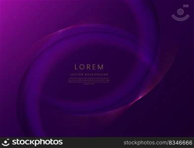 Abstract luxury curve glowing lines on dark purple  background. Template premium award design. Vector illustration