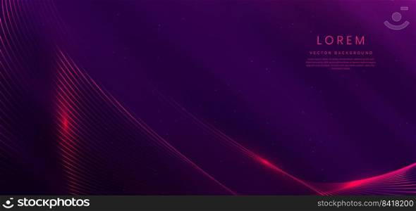 Abstract luxury curve glowing lines on dark purple  background. Template premium award design. Vector illustration