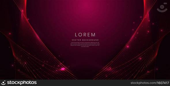 Abstract luxury curve glowing lines on red  background. Template premium award design. Vector illustration