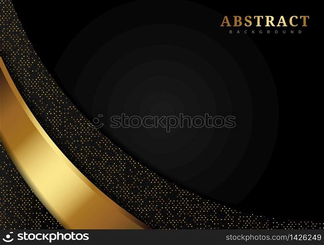 Abstract luxury curves overlapping on black background with glitter and golden lines glowing dots golden combinations.You can use for ad, poster, template, business presentation, artwork. Vector illustration