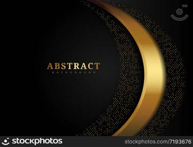 Abstract luxury curves overlapping on black background with glitter and golden lines glowing dots golden combinations.You can use for ad, poster, template, business presentation, artwork. Vector illustration