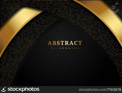 Abstract luxury curves overlapping on black background with glitter and golden lines glowing dots golden combinations.You can use for ad, poster, template, business presentation. Vector illustration