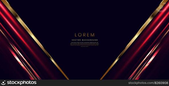 Abstract luxury dark background with golden red diagonal gold lines. Template premium award design. Vector illustration 