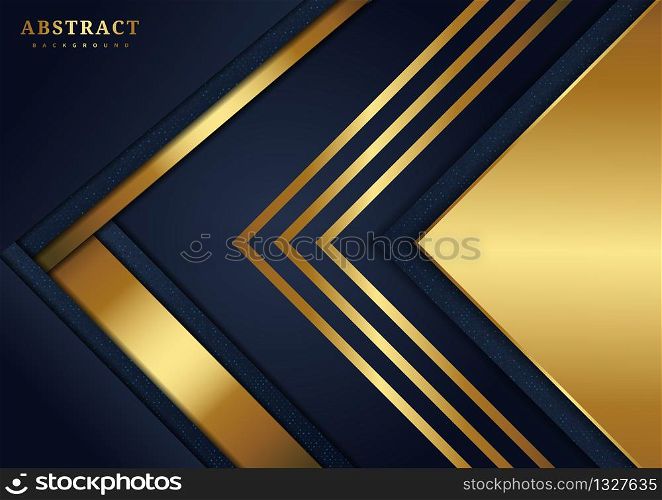 Abstract luxury dark blue background with golden triangles overlapping. Vector illustration