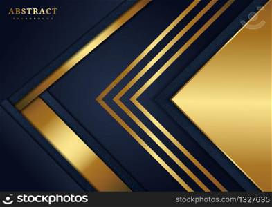 Abstract luxury dark blue background with golden triangles overlapping. Vector illustration