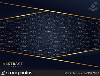 Abstract luxury dark blue overlap layers background with glitter and golden lines and glowing dots golden combinations. Vector illustration