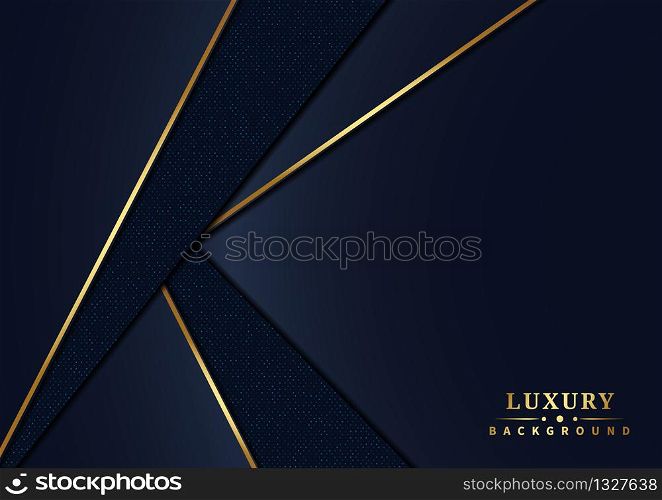 Abstract luxury dark blue overlap layers background with glitter and golden lines. Vector illustration
