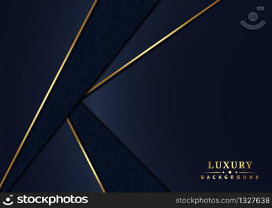 Abstract luxury dark blue overlap layers background with glitter and golden lines. Vector illustration