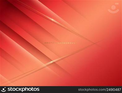 Abstract luxury dark orange elegant geometric diagonal overlay layer background with golden lines. You can use for ad, poster, template, business presentation. Vector illustration