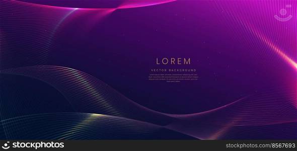 Abstract luxury glowing lines curved overlapping on dark blue and purple background. Template premium award design. Vector illustration