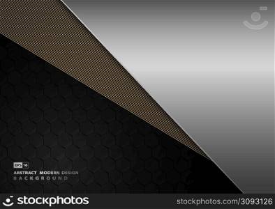 Abstract luxury gold and silver elegant design artwork decorative. Overlapping template degital with hexagonal style background. Illustration vector