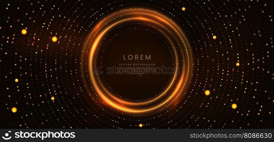 Abstract luxury golden circles lines overlapping on dark blue background with lighting effect and sprkle. Template premium award design. Vector illustration