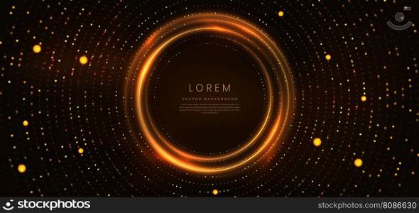 Abstract luxury golden circles lines overlapping on dark blue background with lighting effect and sprkle. Template premium award design. Vector illustration