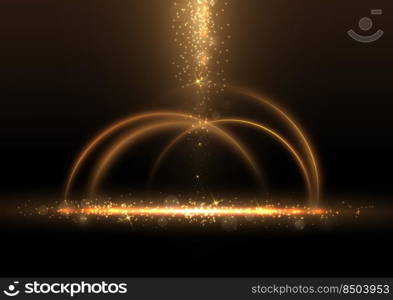 Abstract luxury golden glitter effect glowing on black background with lighting effect sparkle. Template premium award ceremony design. Vector illustration