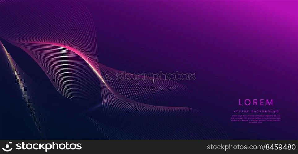 Abstract luxury golden lines curved overlapping on dark blue and purple background. Template premium award design. Vector illustration