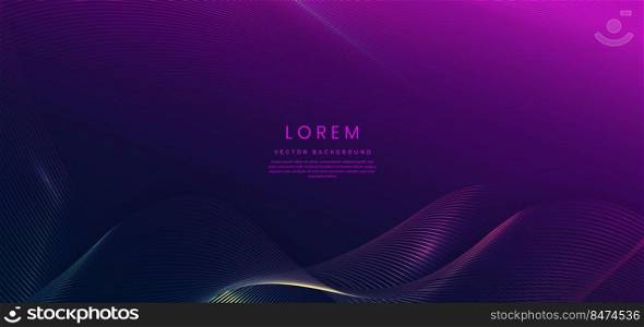Abstract luxury golden lines curved overlapping on dark blue and purple background. Template premium award design. Vector illustration