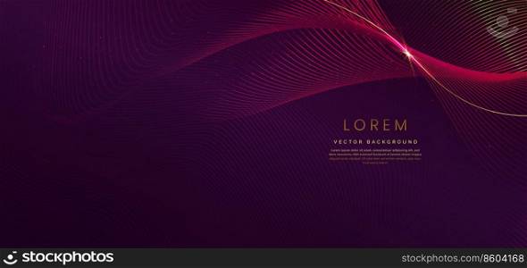 Abstract luxury golden lines curved overlapping on dark purple background. Template premium award design. Vector illustration