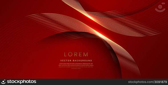 Abstract luxury golden lines curved overlapping on red background. Template premium award design. Vector illustration