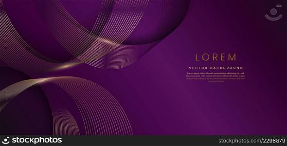 Abstract luxury golden lines curved overlapping on violet background. Template premium award design. Vector illustration