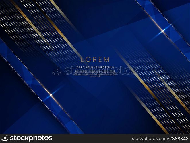 Abstract luxury golden lines diagonal overlapping on blue background. Template premium award design. Vector illustration