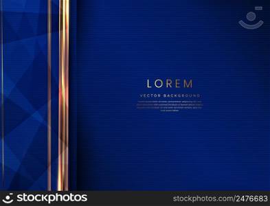 Abstract luxury golden lines diagonal overlapping on dark blue background. Template premium award design. Vector illustration