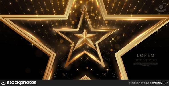 Abstract luxury golden star lighting effect glowing on dark brown background and sparkle. Celebration party happy concept. Vector illustration