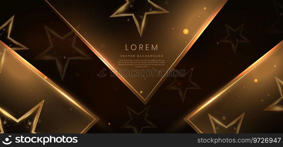 Abstract luxury golden triangles lighting effect glowing on dark brown background and sparkle. Template premium award ceremony design. Vector illustration