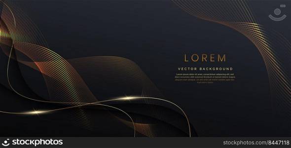 Abstract luxury golden wave lines curved overlapping on black background. Template premium award design. Vector illustration