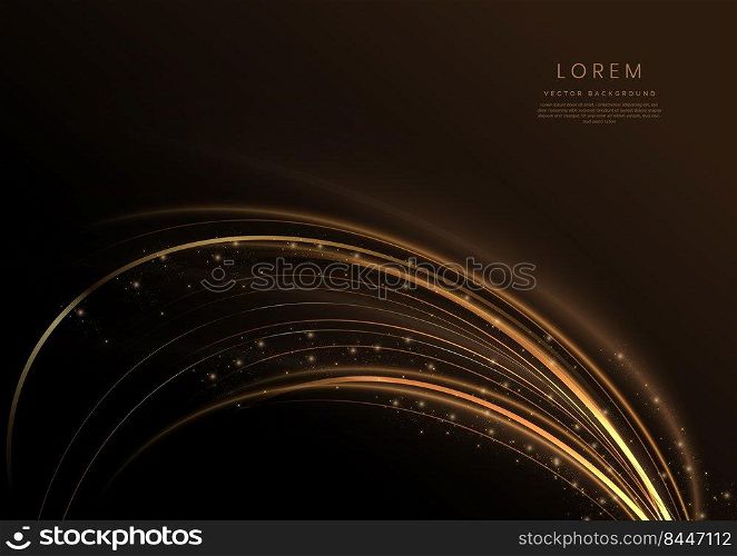 Abstract luxury golden wave lines curved overlapping on black background with lighting effect sparkle. Template premium award design. Vector illustration