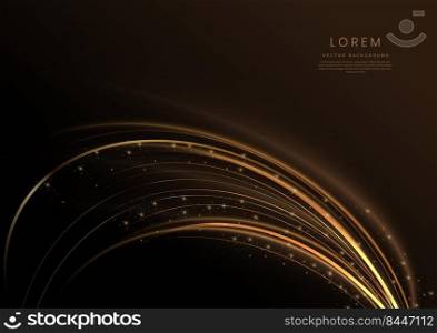 Abstract luxury golden wave lines curved overlapping on black background with lighting effect sparkle. Template premium award design. Vector illustration