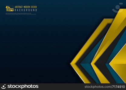Abstract luxury gradient blue background with stripe line and polygonal geometric of yellow design shape. Decorate for ad, poster, artwork, template design, presentation. illustration vector eps10